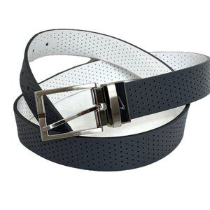 NIKE Core Perforated Reversible Grey White Belt Silver Buckle EUC